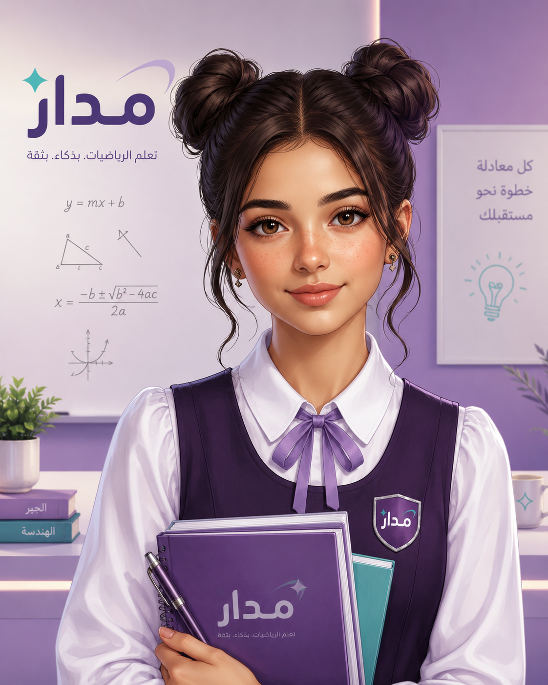 طالبة تحمل كتب الرياضيات
